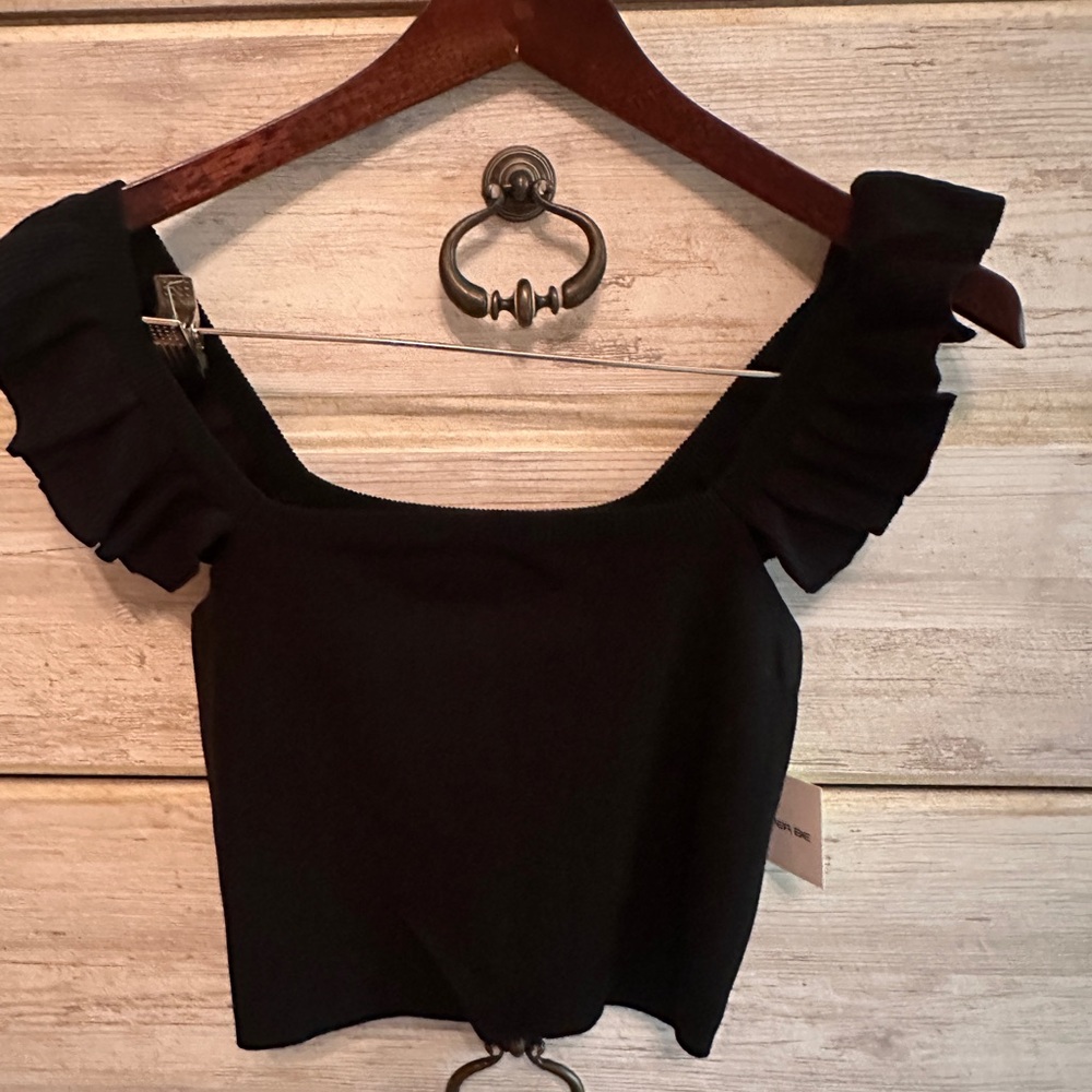 Better Be Black Ruffle Sleeve Square-Neck Crop Top Size M NWT
